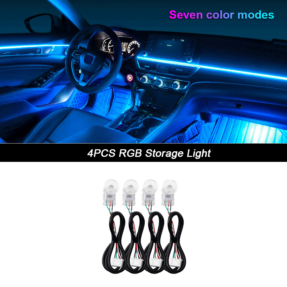 Luz ambiental para coche 18 en 1, tiras acrílicas de 64 colores, 110cm, 90cm, 75cm, 35cm, 20cm, colores completos, RGB, Interior del coche, Control por aplicación Bluetooth: Morado