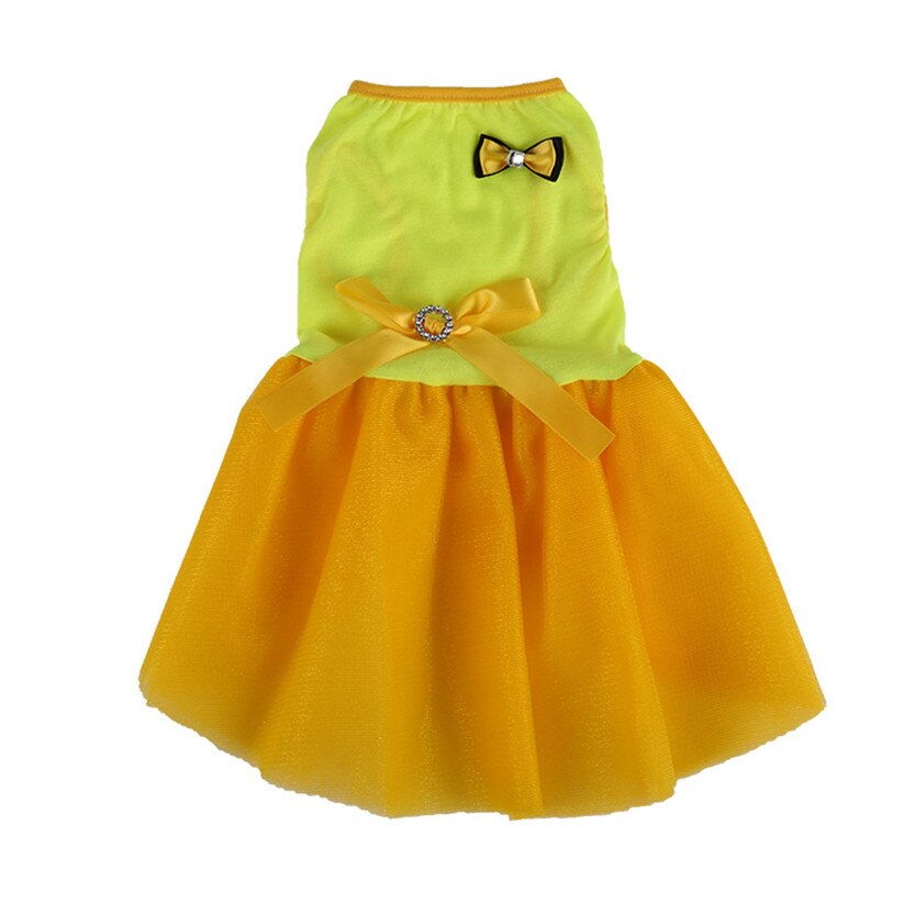 Transer Small Dog Dress Cute Femail Doggie Solid Bowknot Princess Skirt Summer Pet Dog Clothes Blue Black Yellow pink 90404: YE / L