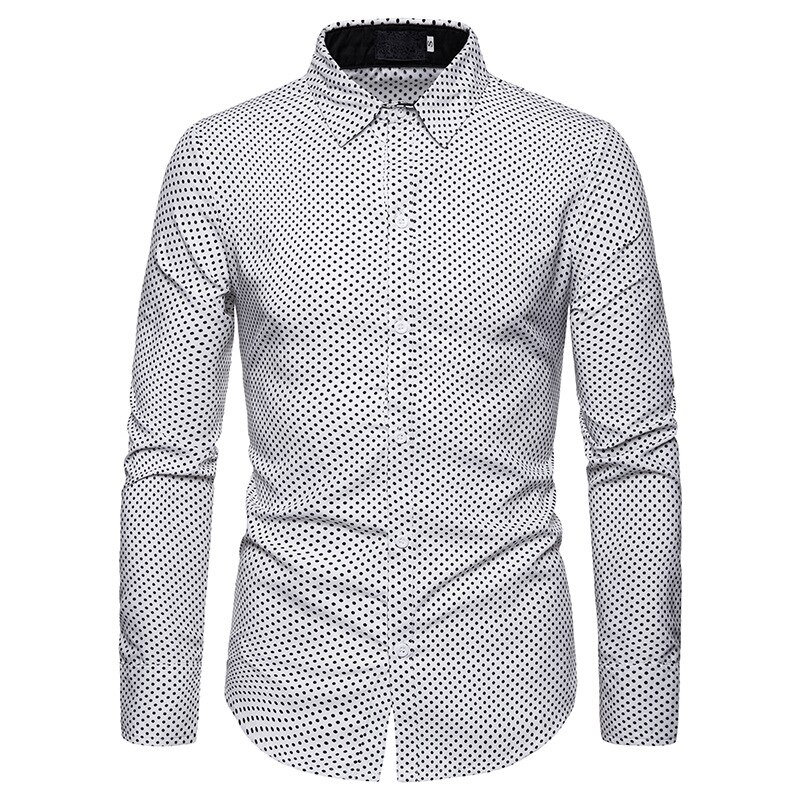 Herfst Mannen Slim Fit Stip Shirt Mannelijke Lange Mouwen Gedrukt Casual Zaken Shirt Tops S-2XL: White / M