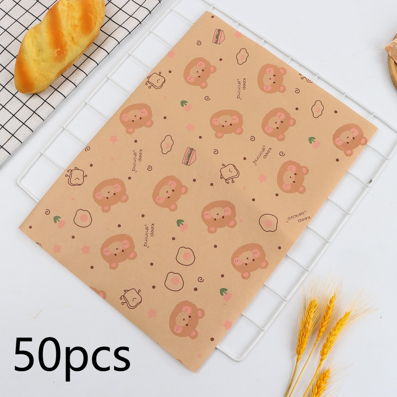 50pcs Large Size Thick Grease-proof Food Paper, Kraft Sandwich Wrapping Paper for Picnic Basket Lined Cooked Kitchen Accessories: Chocolate