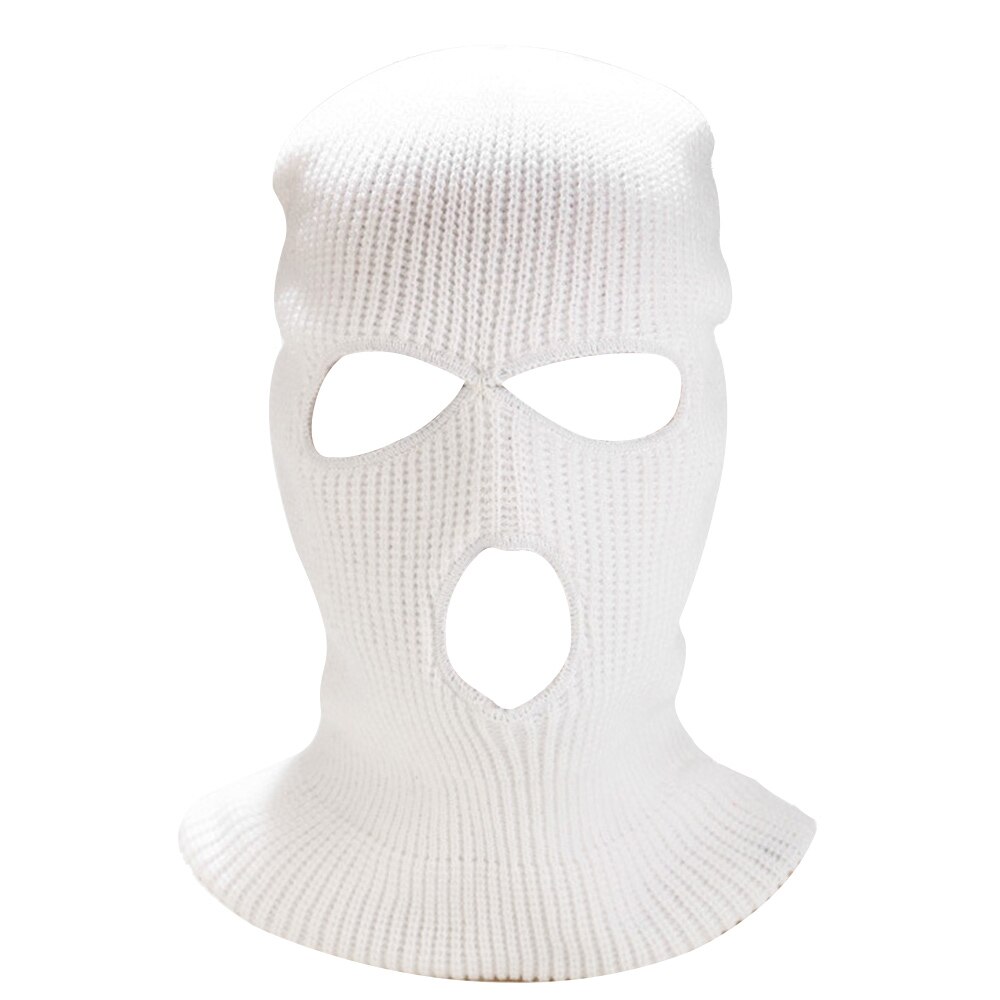 Gorro bufanda mascarilla cálida máscara de cobertura de la cara completa Pasamontañas de punto de tres agujeros capucha de mamá CS invierno esquí ciclismo máscara gorro hiphop: white