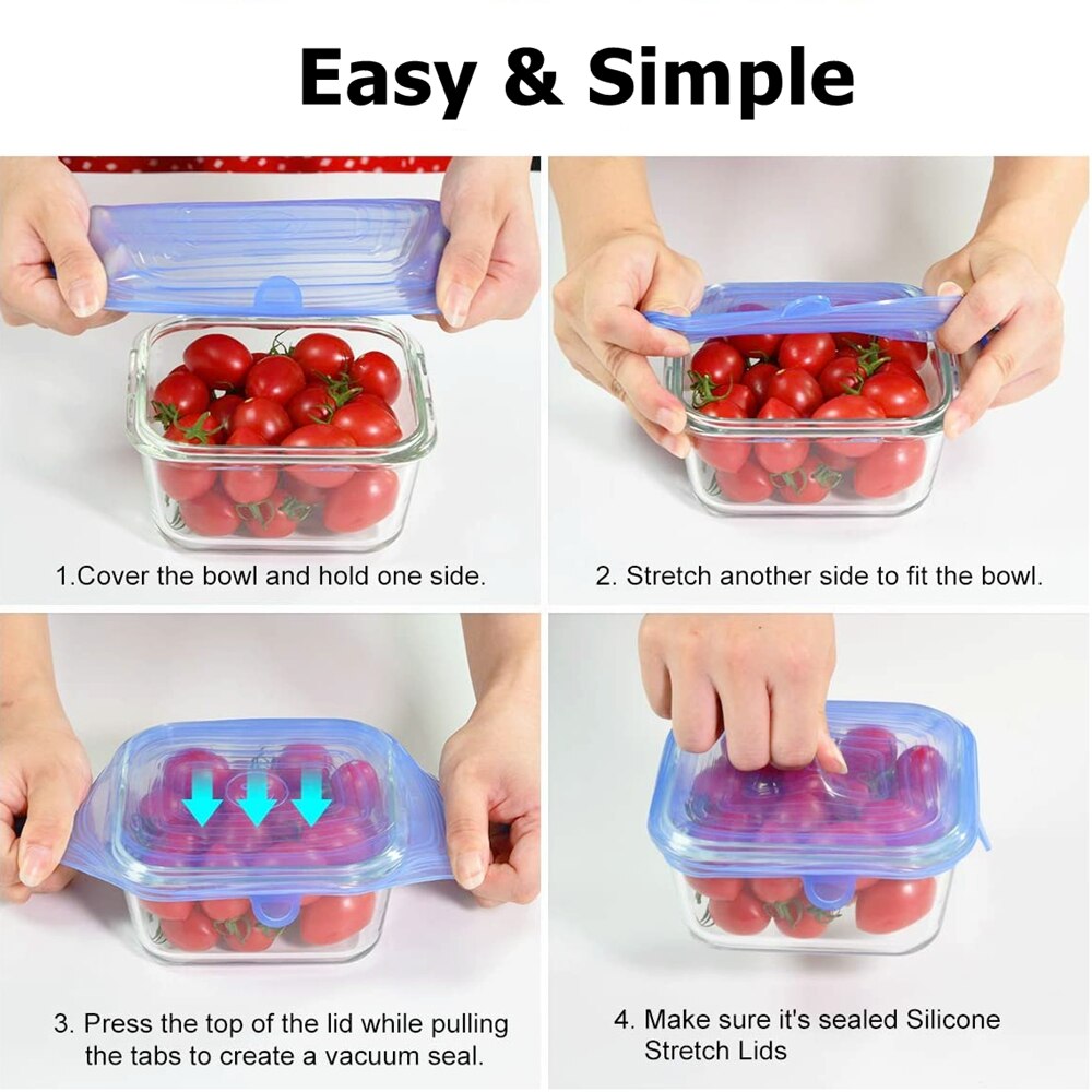 Silicone Stretch Lids Replacement Plastic Alternative Lid Rectangle Round Reusable Food Covers Huggers for bowls, Cans, bottles