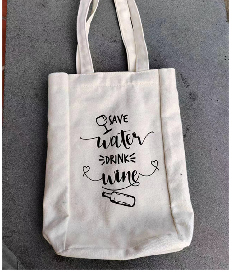 12oz Thick Canvas Double Wine Tote for Dinner, Party Two Drink Bottle Carrier Handle Bags With Divider Custom Accept