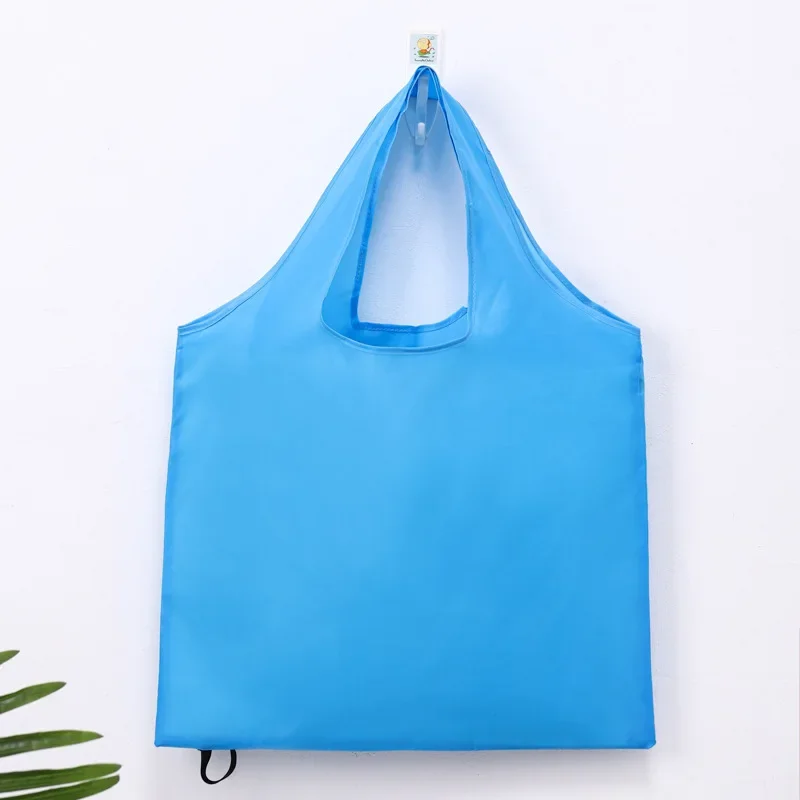 Foldable Shopping Bag Reusable Travel Grocery Bag Eco-Friendly One Shoulder Handbag for Travel Solid Color Supermarket Tote Bags: S / SKY BLUE