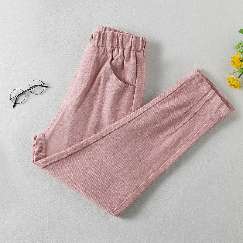 Höst vinter barn tjejer casual lös enfärgad matchande jeans barn flickor mjuka jeansbyxor byxor  w551