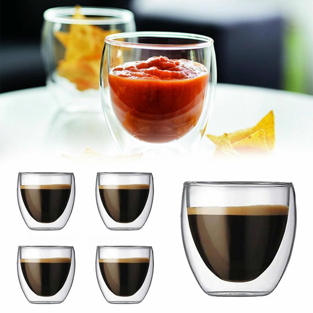 Dobbeltvegget Glasskopp - 150ml til 450ml - Isolert Kaffe Te Krus - espresso, Vin, Øl glass