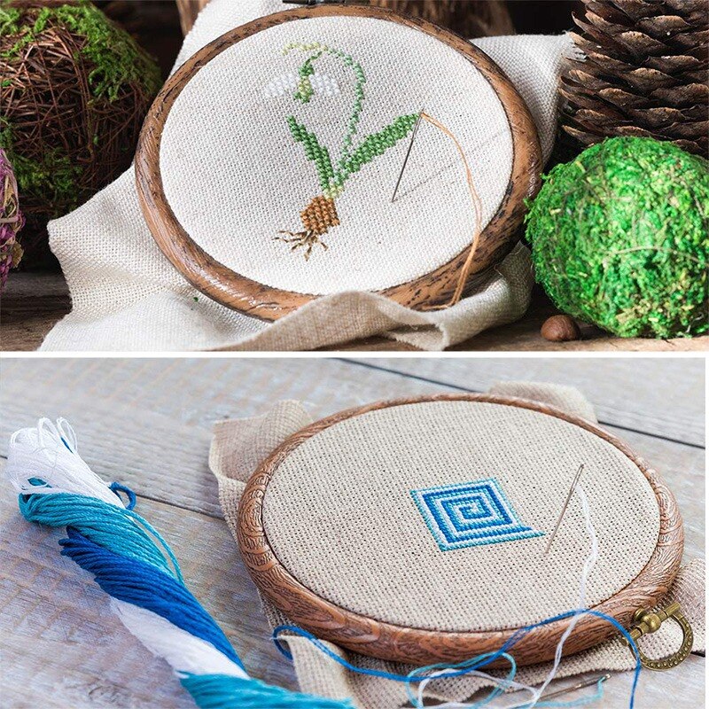 4 stykker broderiramme ring plast korssting bøjle sæt efterlignet træ display ramme cirkel og ovalt broderi kit
