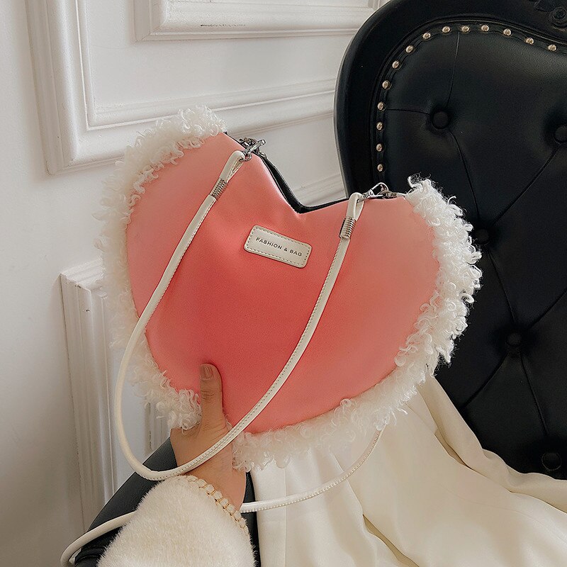 Vrouwen Roze Hart Vormige Schoudertassen Ins Dambord Plaid Dames Crossbody Bag Vrouwelijke Zachte Pu Lederen Onderarm Zak Handtas