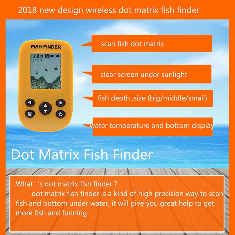 Brand Vkg Dot Matrix Fish Finder Smart Sonar Sensor, Draadloze Fishfinder