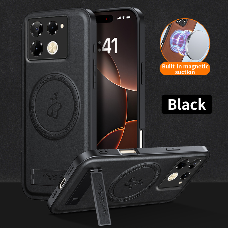 Funda suave de silicona de cuero para Infinix Note 40 Pro Plus 4G 5G, funda magnética de carga inalámbrica a prueba de golpes, fundas para teléfono: Microfibra / Negro