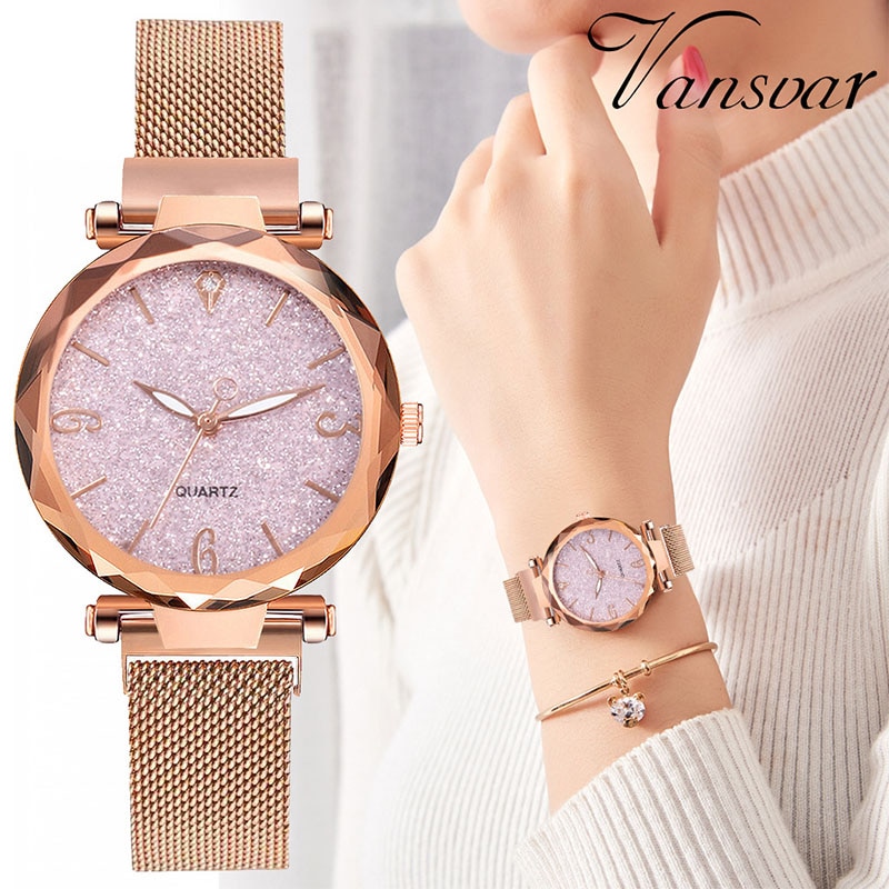 Rose Gold Vrouwen Horloge Top Luxe Magnetische Sterrenhemel Lady Polshorloge Mesh Vrouwelijke Klok Voor Relogio feminino