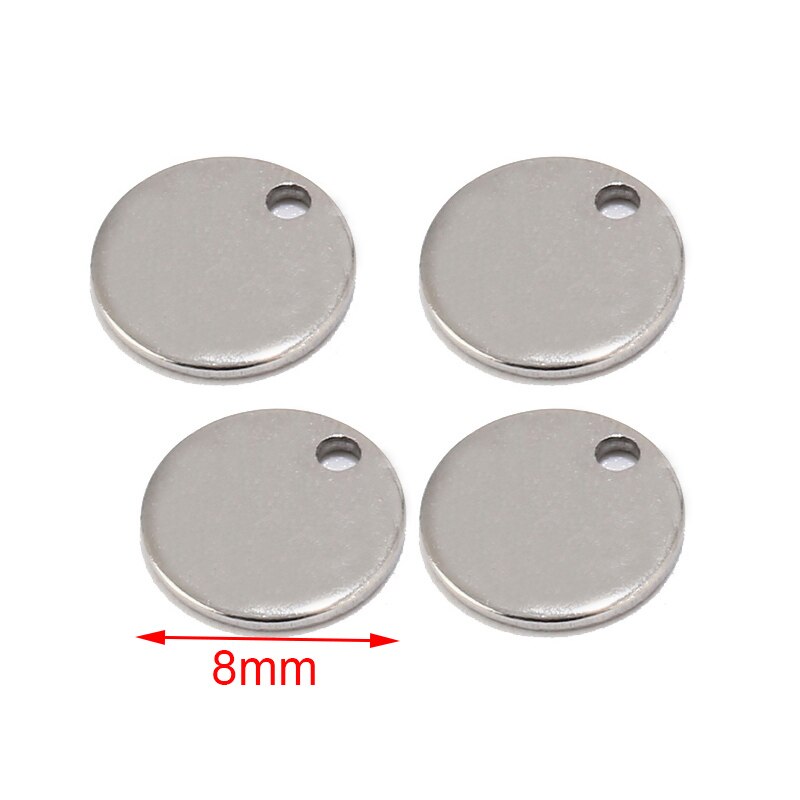 80pcs 304 Roestvrij Staal Platte Ronde Cirkel Blank Stempelen Tag Hangers Bedels 6mm/8mm/10mm voor Sieraden Maken Goud Staal Kleur: 8mm Dull Silver