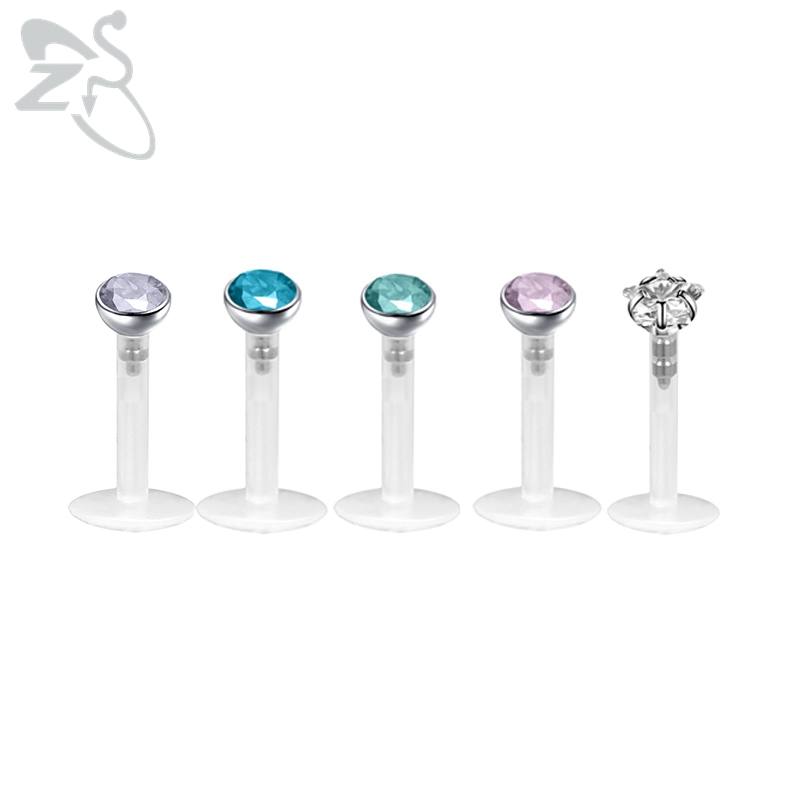 ZS 5 unids/lote 16G claro Bioflex labio Labret Piercing Set cristal Monroe labio Stud estrella corazón oreja Tragus hélice cartílago Piercings: Color dorado
