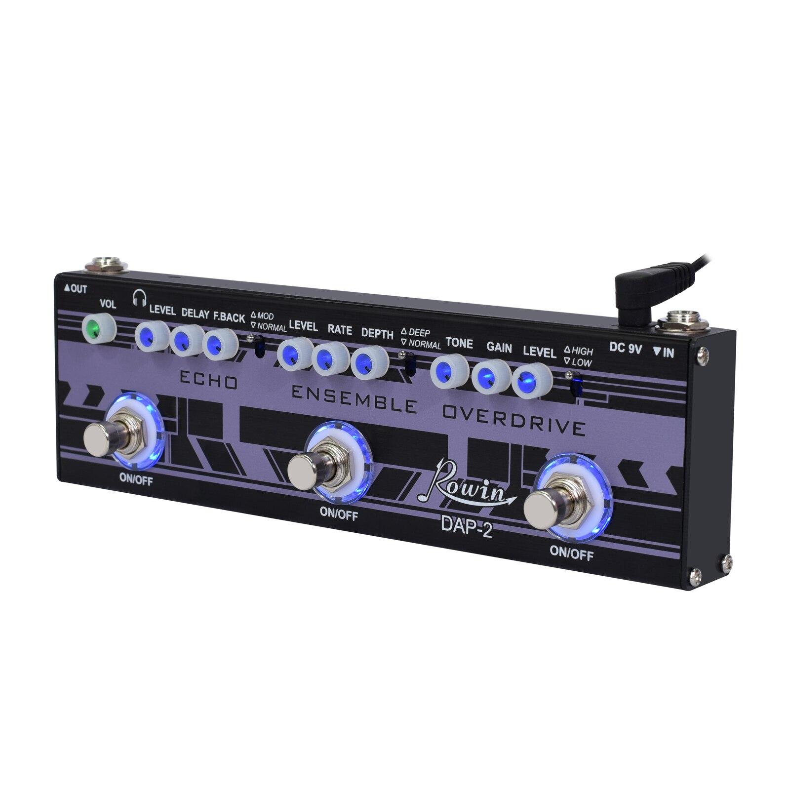 Rowin Guitar Multi-Effect Pedal Echo,Ensemble,Overdrive 3-in-1 Series Analog Digital Mingle Effects Pedals