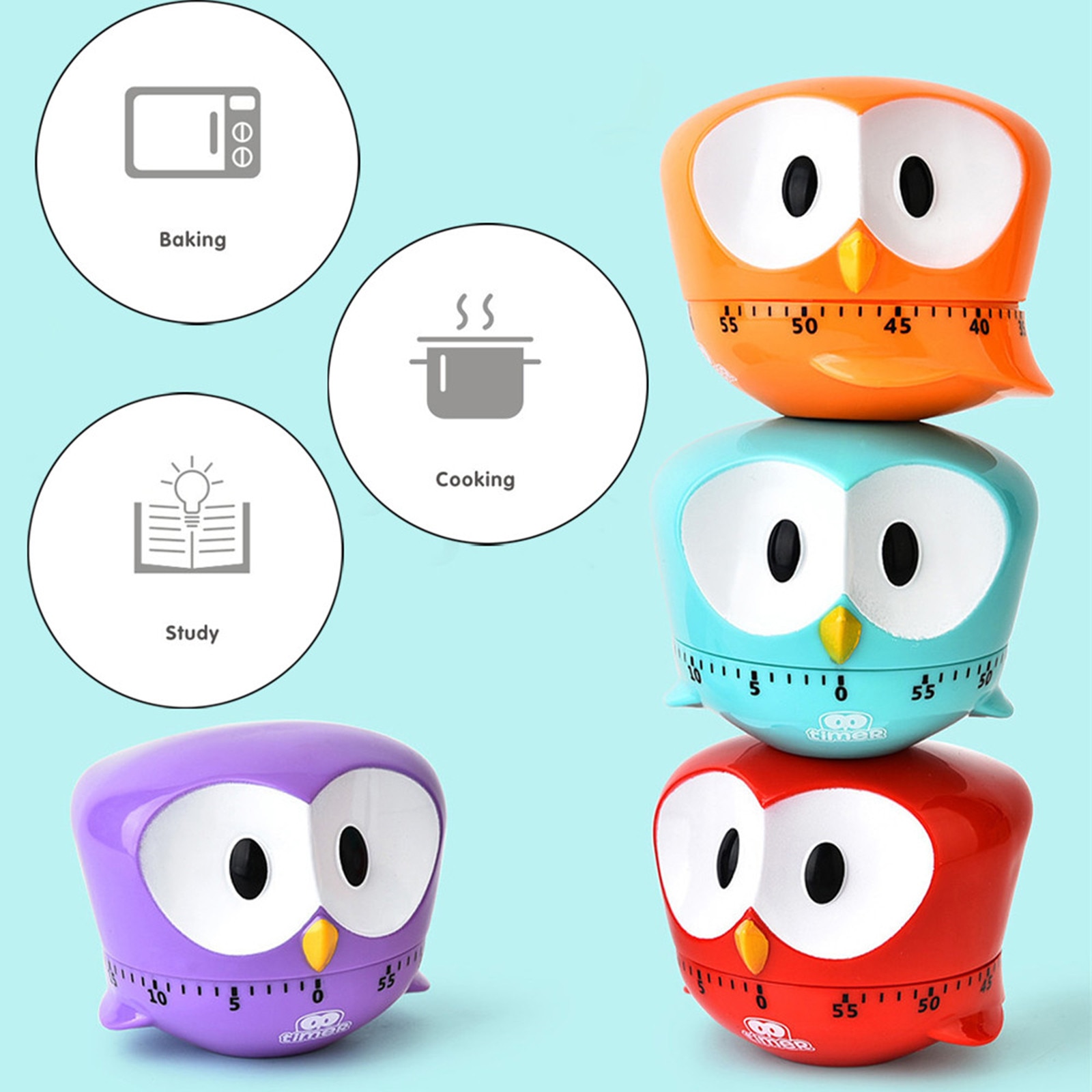 Owl Timer 60 Minute Portable Kitchen Machine Timer Cooking Countdown Countdown Alarm Clock Egg Cooking Assistant Baking Tools