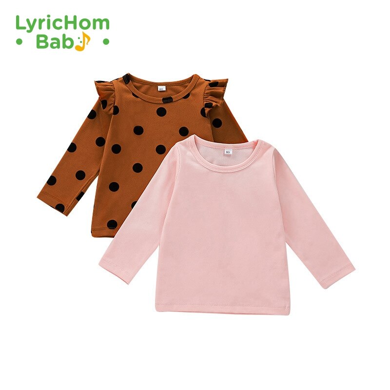 LyricHom – T-Shirt à manches longues pour fille, en coton, à pois, pour enfant, , automne et printemps,