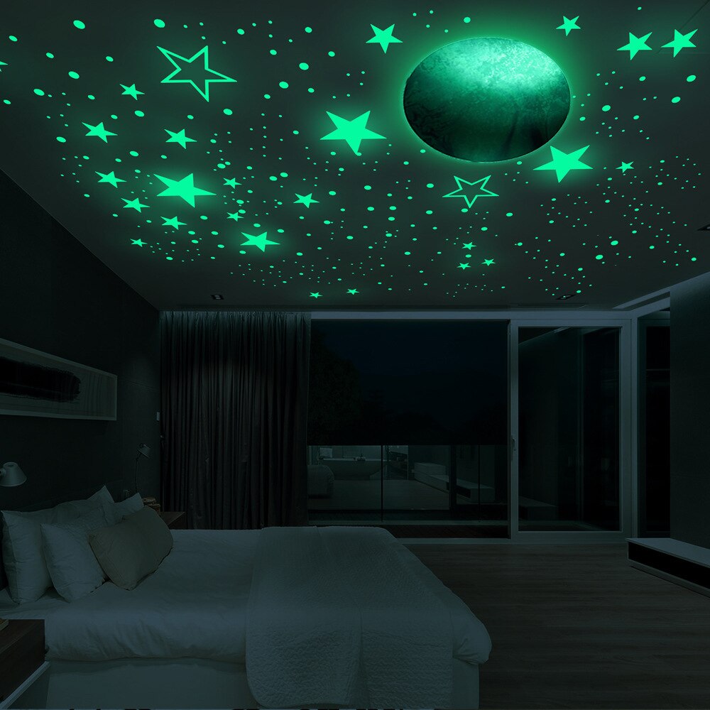 Tofok-pegatina de pared de estrellas para decoración, pegatinas fluorescentes luminosas DIY de 30cm, Luna, Planeta, salón, techo, escaleras, ventana que brillan en la oscuridad