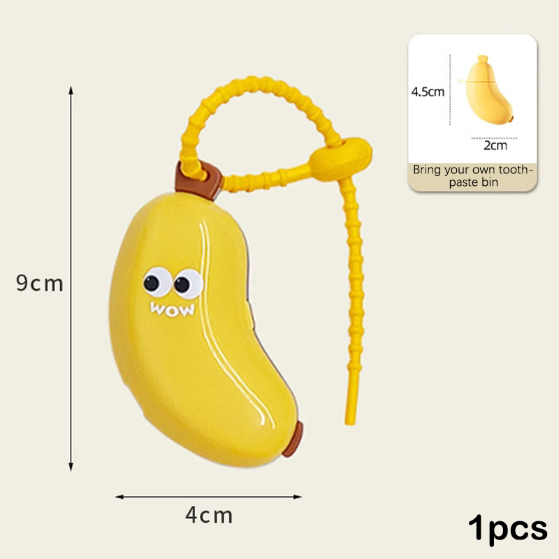 Bonita cubierta protectora para cabezal de cepillo de dientes en forma de plátano con compartimento para pasta de dientes, caja de almacenamiento portátil con abrazadera para polvo de viaje: Negro