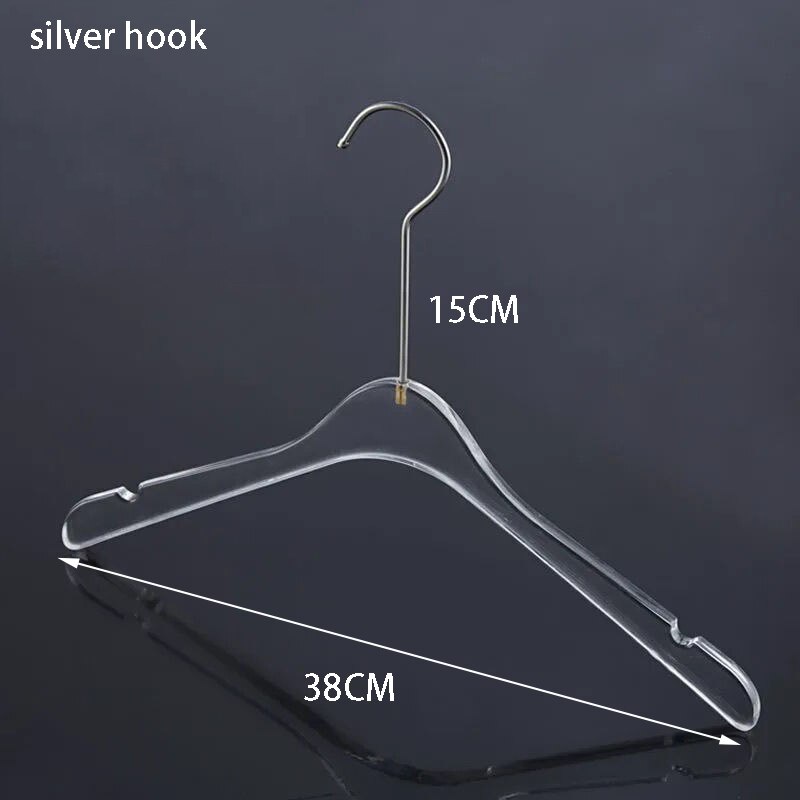 Clear Acrylic Clothes Hanger with Gold Hook, Transparent Shirts Dress Hanger with Notches for Lady Kids 5 Pcs: silver hook H