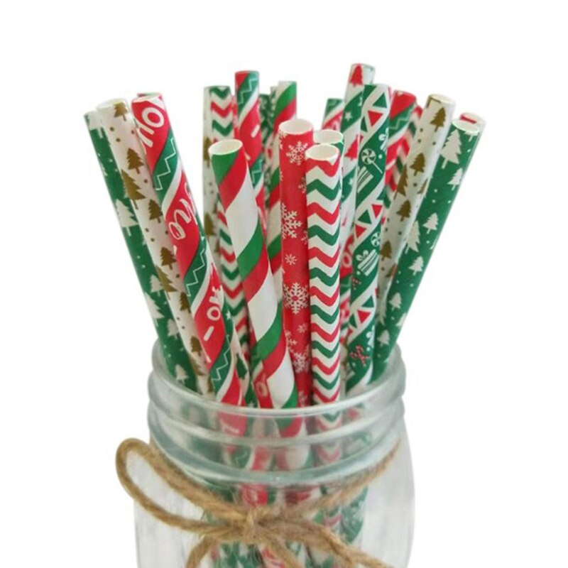 Christmas Paper Straws Snowflake Drinking Straw Merry Christmas Decorations For Home Xmas Year Party Supplies