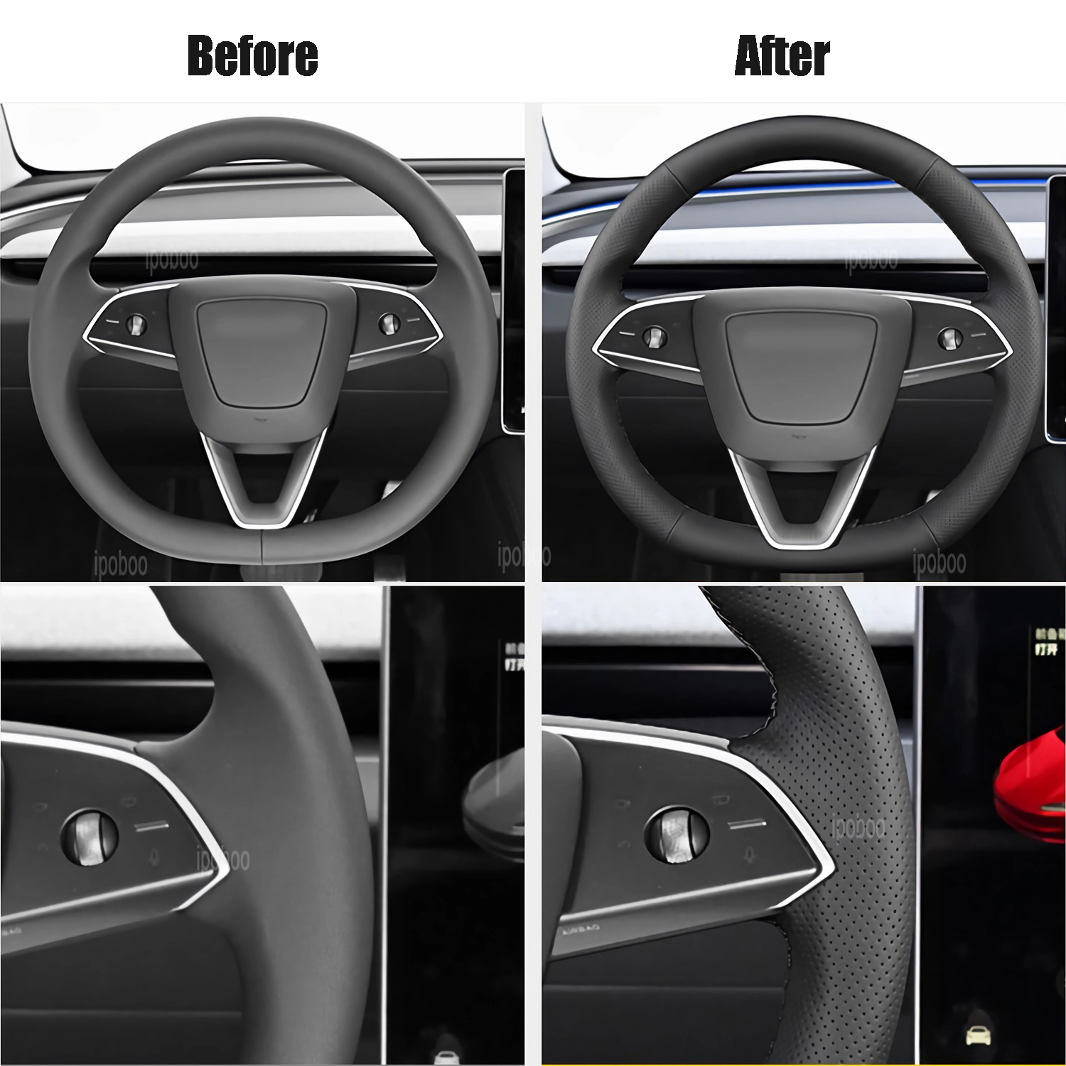 Protector de volante para Tesla Model 3 Highland 2024, cubierta protectora de cuero perforado negro para volante