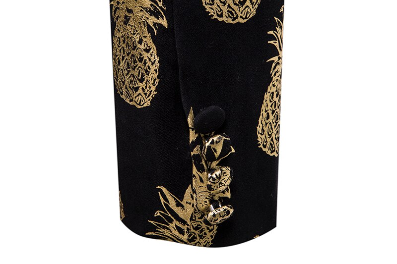 Mens Party Blazer Gouden Ananas Print Blazers Mens Slim Fit 2 Knop Pak Jas Mannelijke Bruiloft Prom Stage Kostuum homme
