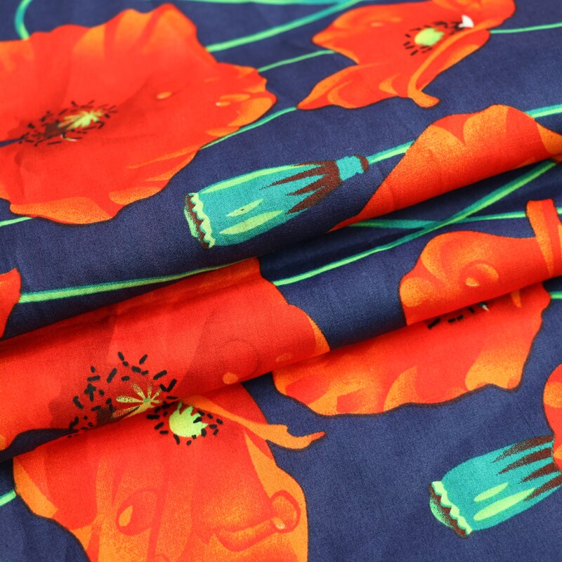 Poplin Stof 100% Bomuld - 50cm x 147cm - Printet Store Blomster - Til Syning og Patchwork