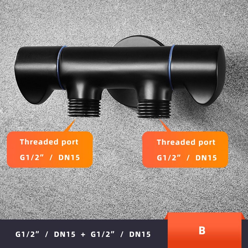 1pc Black Brass Wall Mounted Washing Machine Faucet One into two out Bibcock Double handle double head taps: B