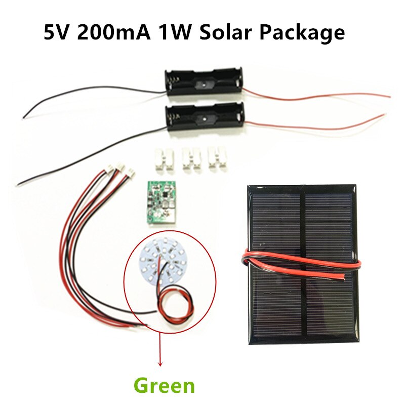 DIY KIT 5V 200mA 1W 2.5W Solar Panel with 0.6A Solar lamp Light controller 3.7V 5V 600ma with 3.7V 5W LED: 5V 1W Green Package