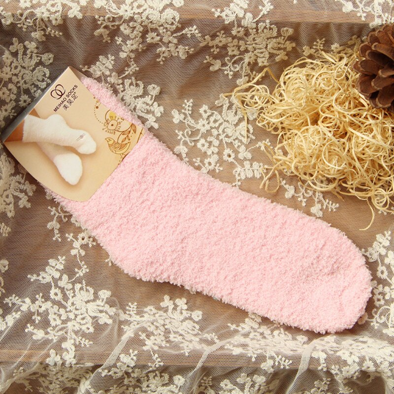 Elastische Vrouwen Meisjes Zacht Bed Vloer Sokken Pluizige Warme Winter Ademend Pure Verschillende Kleuren Coral fluwelen verdikking vrouwen sokken: dark pink