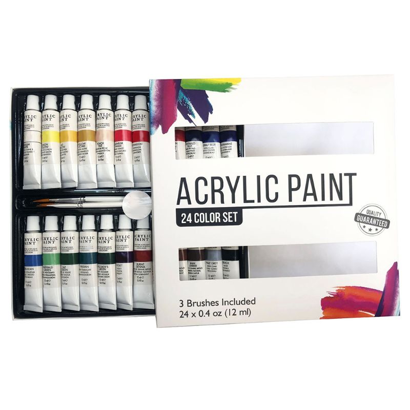 Acrylic Paint Set 24 Color Tubes of 0.4 oz (12 ml) Art Set for Kids Painting