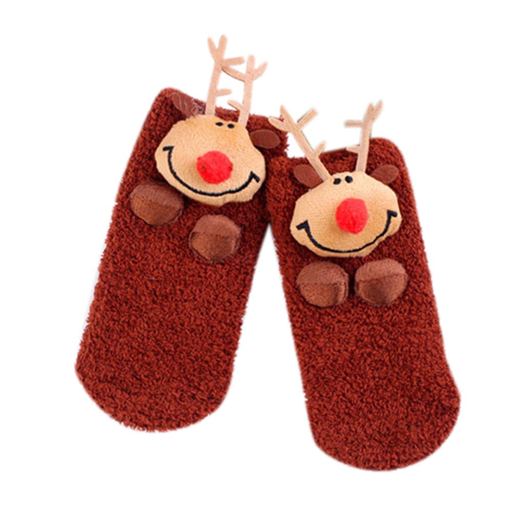 Volwassenen Kids Ouder-kind Nakomelingen Warme Kerst Stijl Sokken Polyester Cartoon Anti-Slip Stereo Pop Vloer Sokken knie Hoge: Adult-2