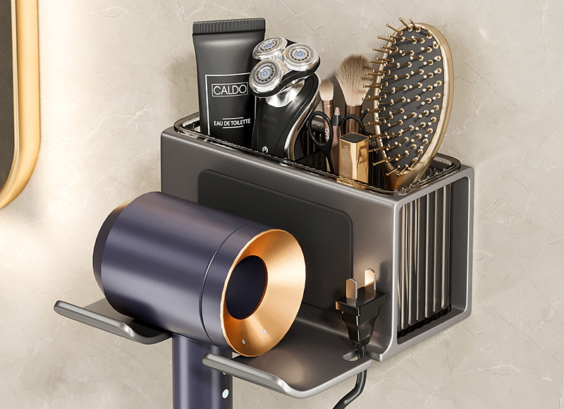 Soporte de aluminio para secador de pelo, estante montado en la pared para baño, estantes de almacenamiento, accesorios, soporte para cepillo: YELLOW