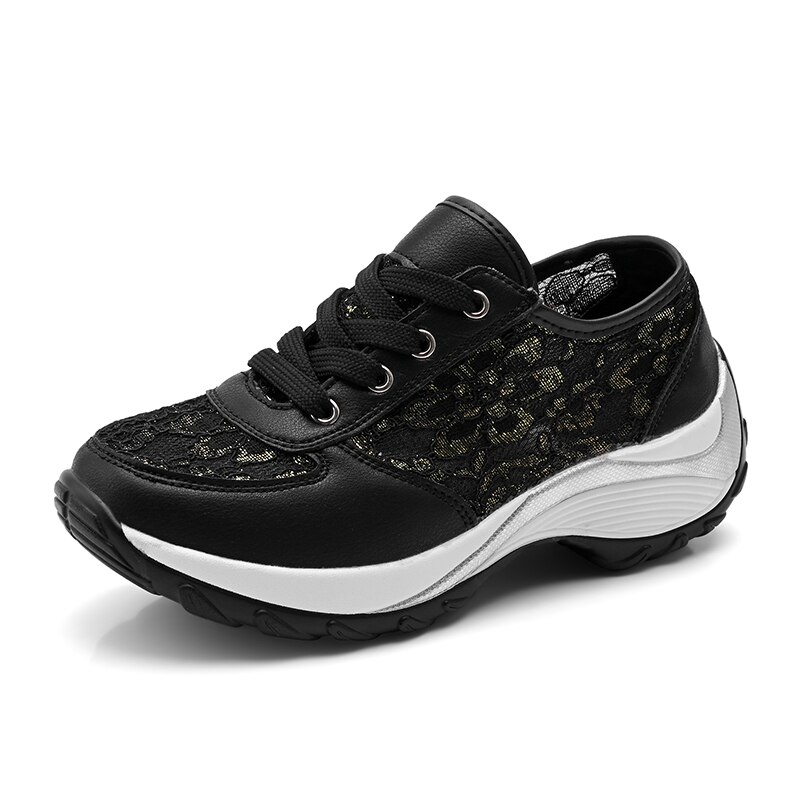 Mozbon Toning Shoes for Women - Height Increasing Wedge Sneakers - Lace Up Sport Shoes: Black / 39