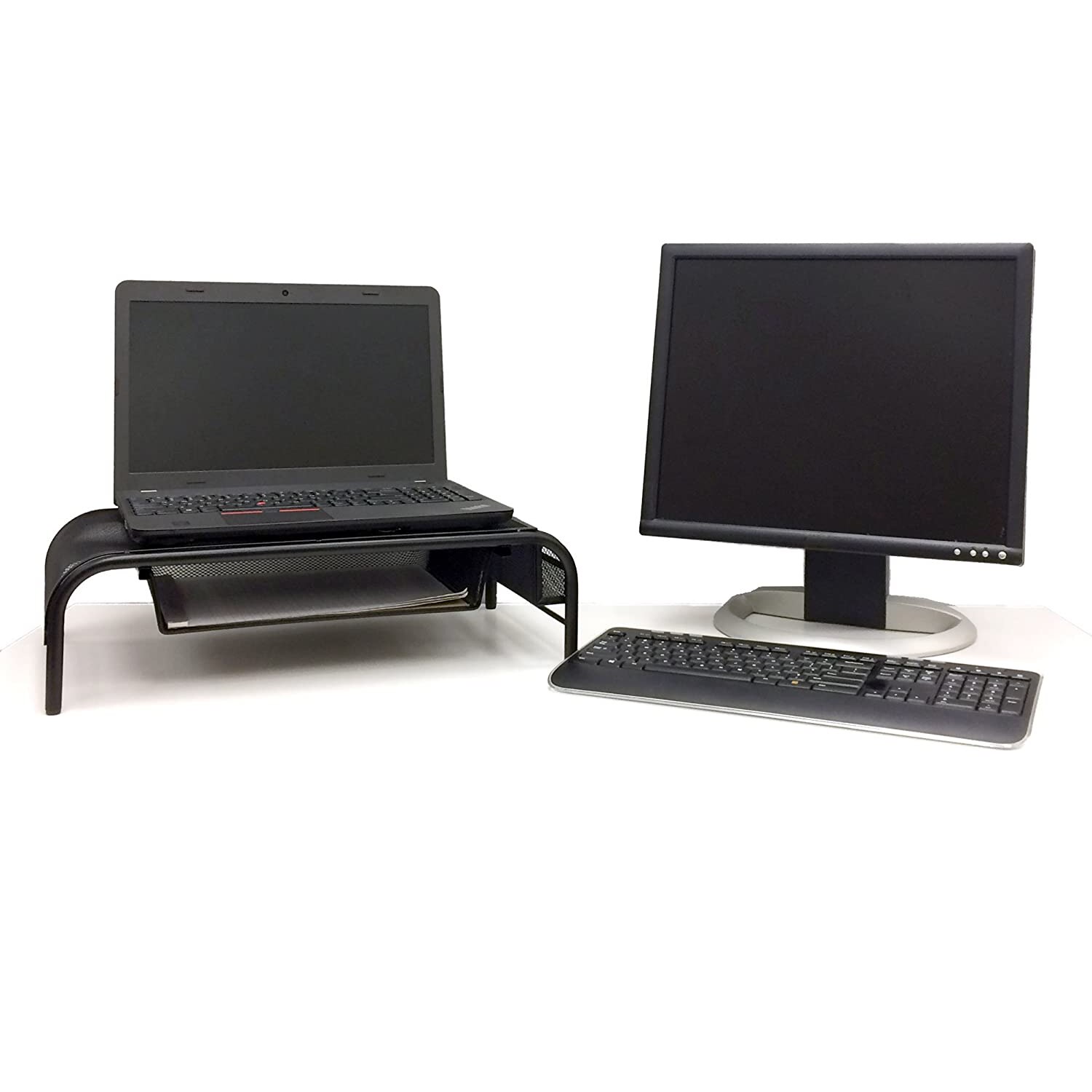 Support Suraléveur Moniteur Bureau 2 Niveaux - Organisateur Avec Rangement, 49x20x11 Cm