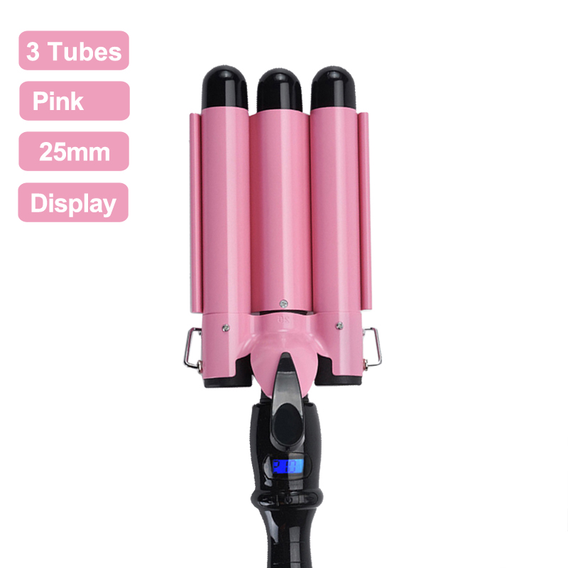 Nicare Professionele Haar Krultang Keramische Triple Barrel Ei Roll Haar Waver Haar Krulspelden Elektrische Curling Wand Styling Tools: 25mm with Display / UK