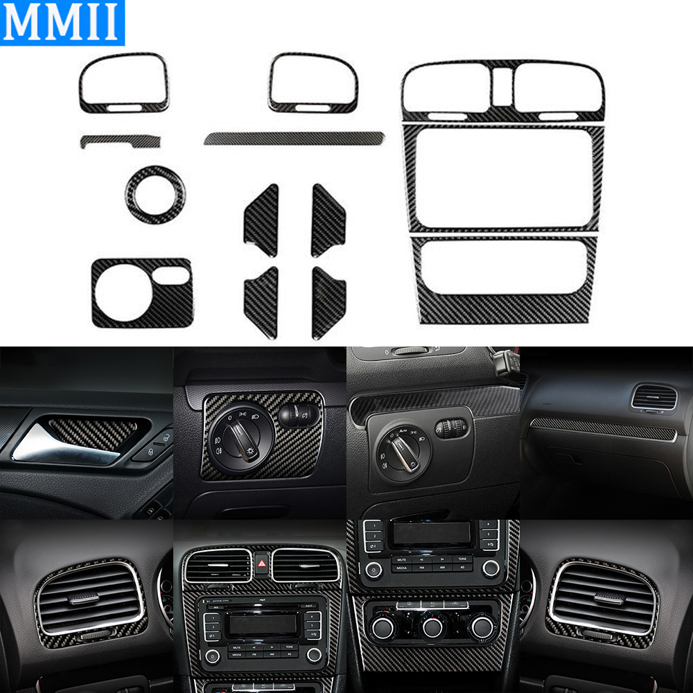 For Volkswagen VW Golf 6 MK6 GTI Soft Carbon Fiber Interior Accessories Kit Cover Trim 13pcs Interior Whole Kit