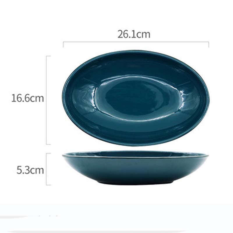 FANCITY Oval Long Fish Plate Household Steamed Fish Plate Nordic Commercial Restaurant Ceramic Japanese Large Dish Deep: 3