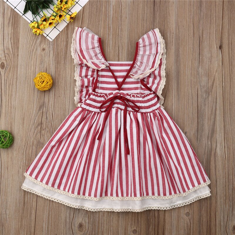 Fairy Kids Girls Clothes Dress Strap Ruffle Sleeveless Strip Dress Lolita Style Sunmmer Sundress Clothes Children Clothing 2-7Y