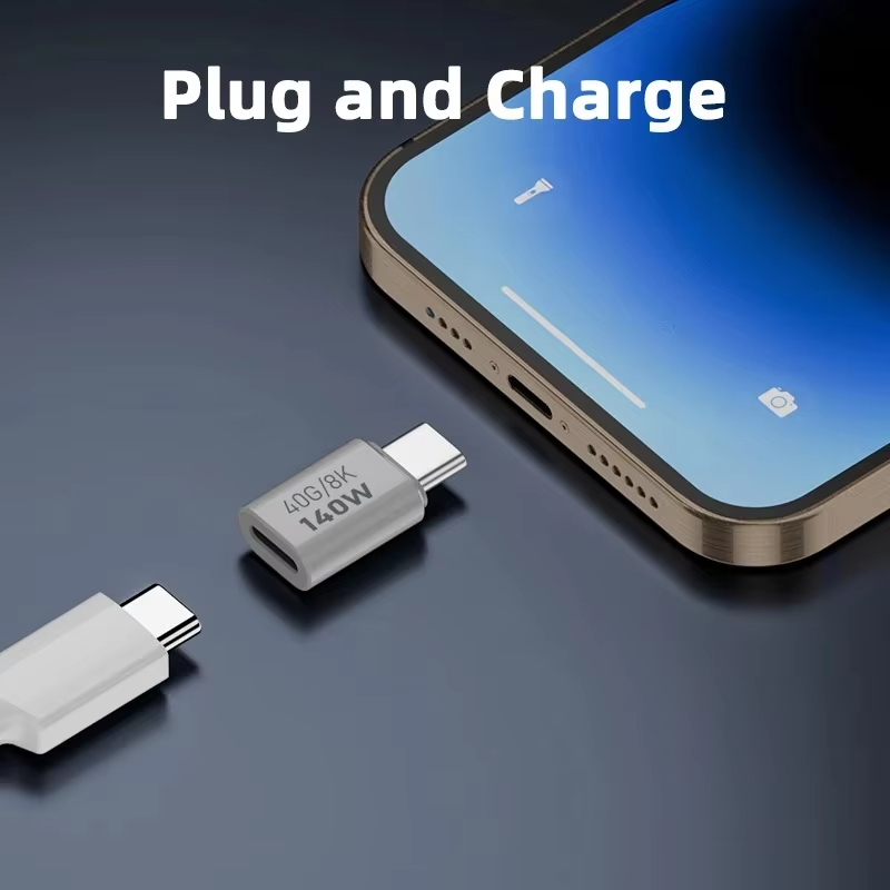NNBILI PD140W USB4.0 USB C a C Adaptador de carga rápida Convertidor 40Gbps Conector de sincronización de datos 8K @ 60Hz Adaptador tipo C para MacBook ﻿