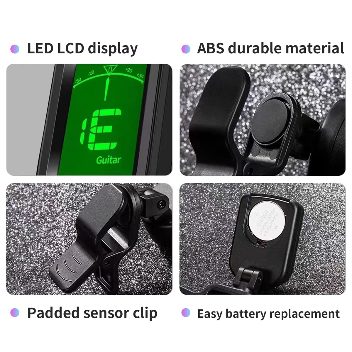 Accordeur de guitare pour tous les instruments Clip sur accordeur électronique pour guitare basse ukulélé violon mandoline banjo