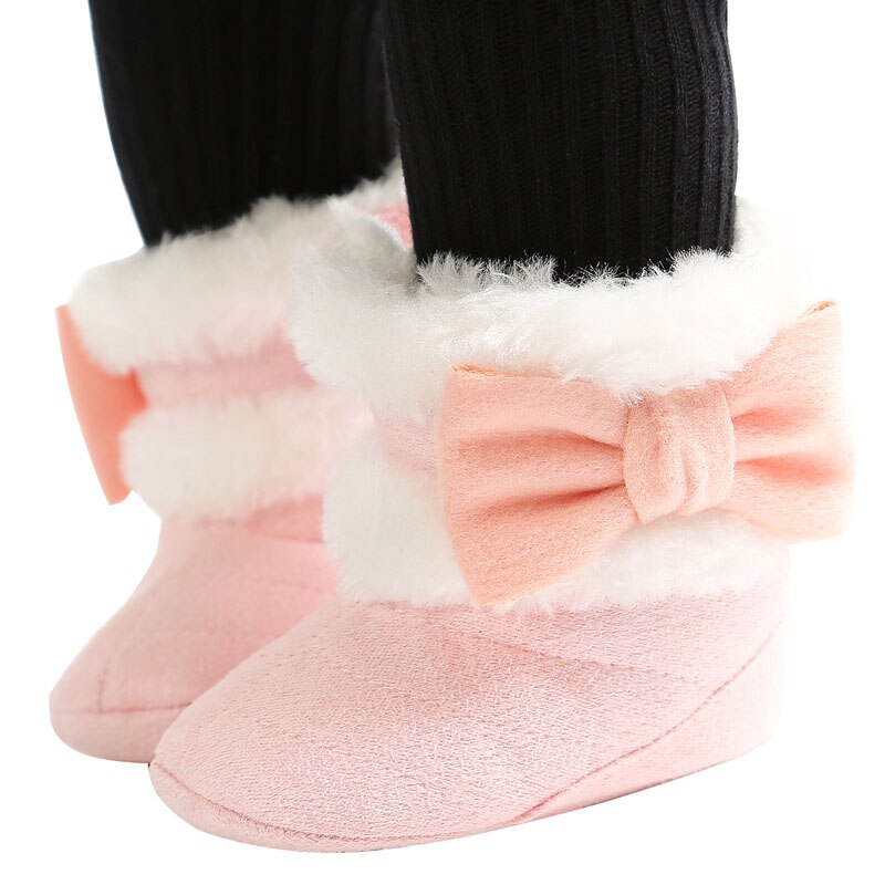 0-18M Newborn Winter Baby Shoes Snow Boots For Girls Footwear Bow-knot Button Plush Ankle Warm Toddler Shoes Baby Boots Non-slip