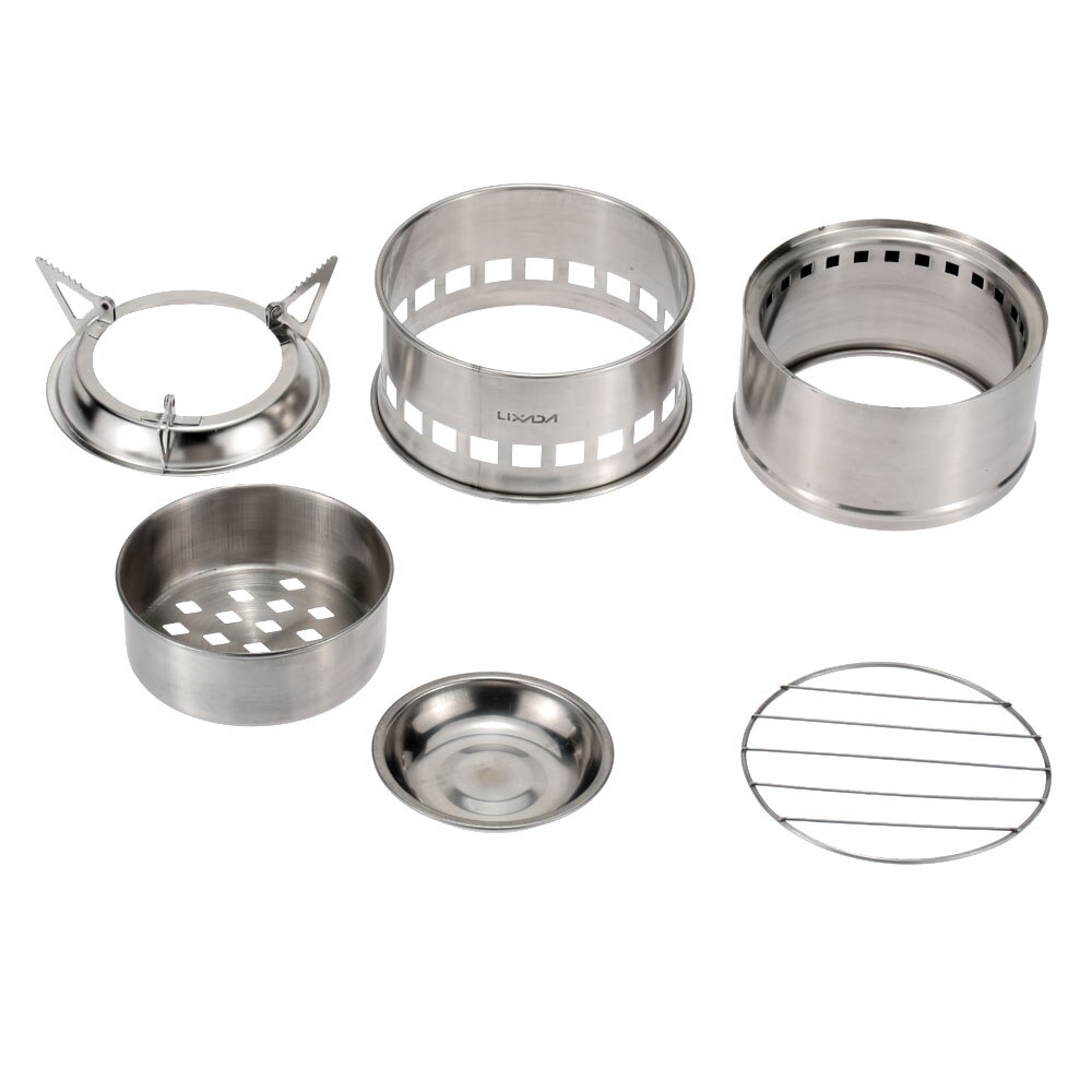 Lixada Portable Wood Stove Stainless Steel LightweightAlcohol Stove Burner Outdoor Cooking Burner Wood HeaterPicnic BBQ Camping