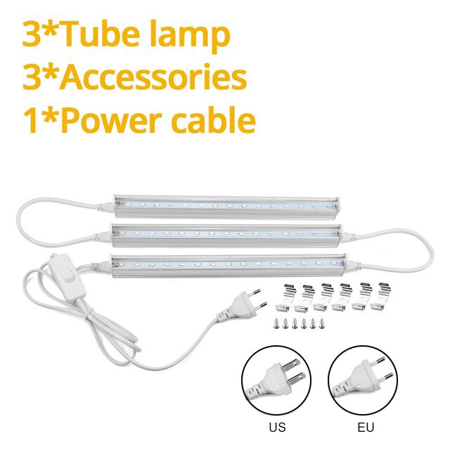 5W 25W 45W Growing Lamp LED Plant Growth Light Full Spectrum Plant Grow Light Lighting Phytolamps For Plants Flowers Cultivation: 3PCS Tube Lamp / 220V EU Plug