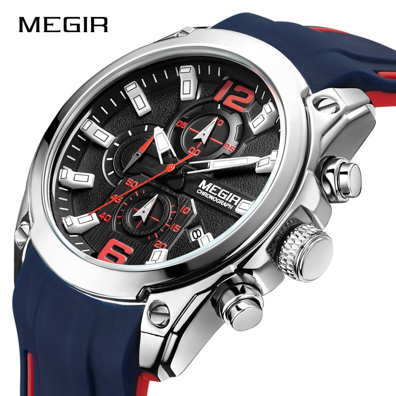 Megir Orologio Sportivo Uomo – Analogico Al Quarzo, Luminoso, Cronografo, Cinturino In Silicone, Impermeabile 3 ATM