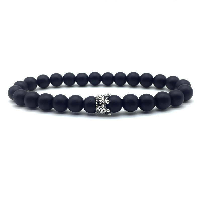 Korona Charm bransoletka mężczyźni 2022 moda prosty kamień lawowy matowy bransoletka z koralików dla mężczyzn biżuteria prezent Pulsera Hombre: 6