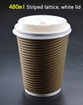 disposable paper coffee cups plaid thickening corrugated milk tea cocoa cup: 480ml white lid