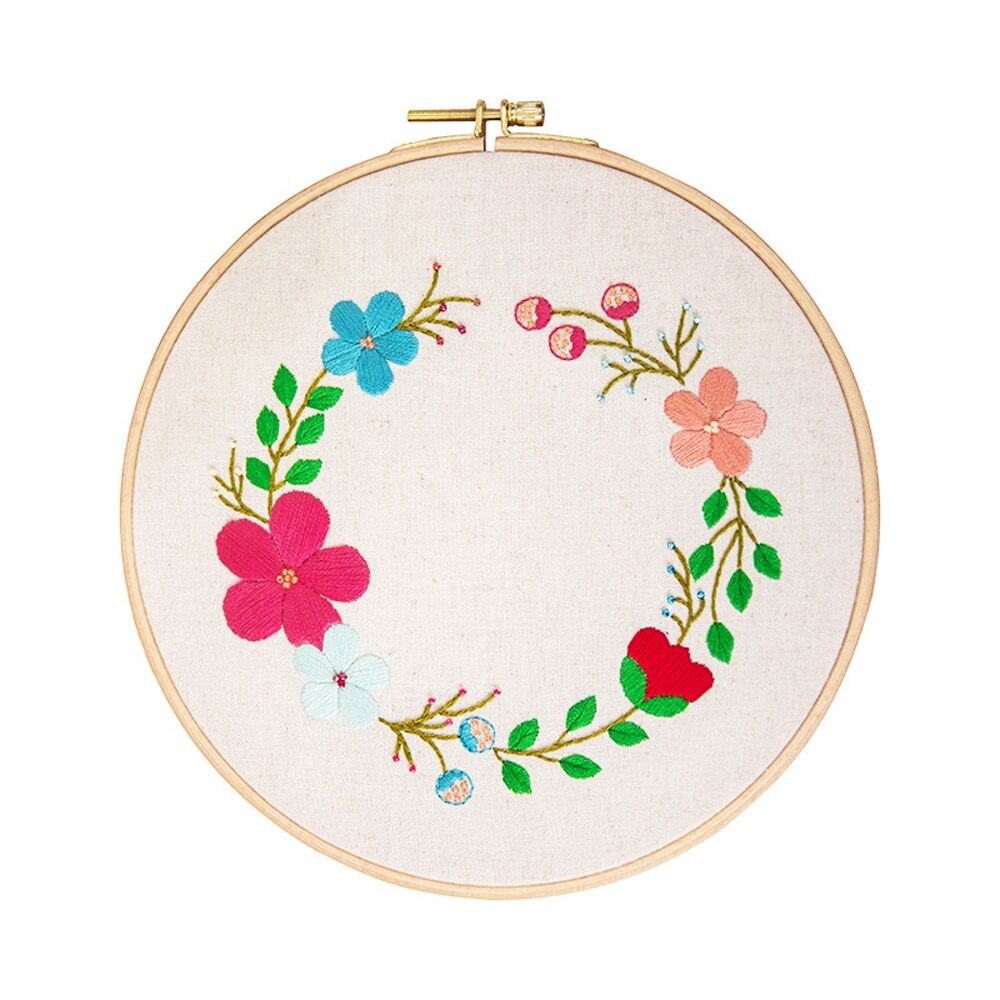 Full Range of Embroidery Starter Kit with Pattern DIY Beginner Starter Stitch Kit Including Stamped Cloth with Pattern, Embroide: color 6 with hoop