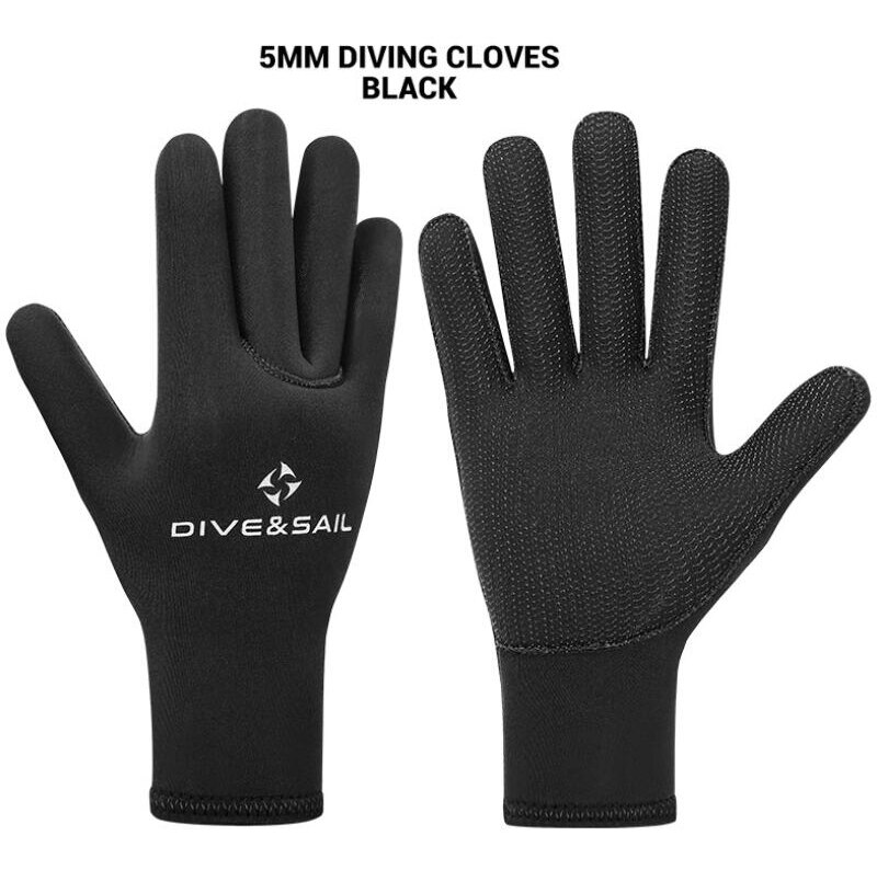 Guantes de buceo de 5mm, 3mm y 2mm, aletas de neopreno para natación, equipo de Surf, Kitesurf, pesca subacuática, Windsurf, guantes de buceo, pesca: D548001N BK 5MM / M