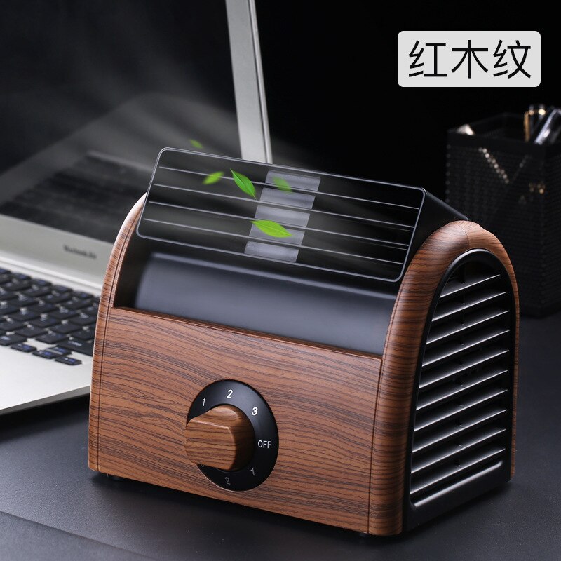 Mini- Small Home Electric Fan Dormitory Air Conditioner Charge Small Fans Office Desktop Student Bed Nothing Leaf Fan: Wood 2